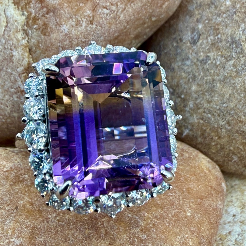 10.6ctw Ametrine Moissanite Halo Ring 925 Sz 5 Statement Ring Cocktail Luxury - Picture 8 of 16